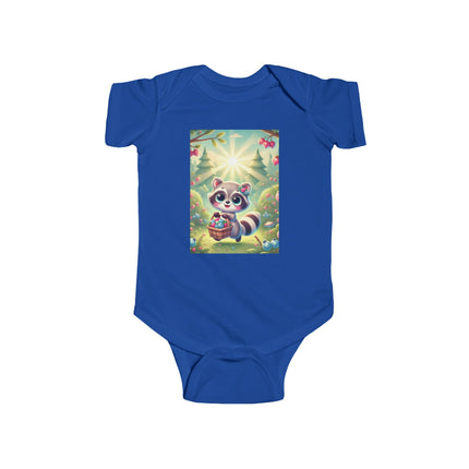 Raccoon’s Berry Basket Baby Bodysuit – Whimsical Woodland Harvest Design