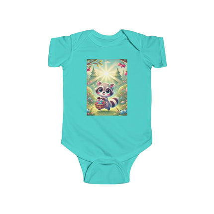 Raccoon’s Berry Basket Baby Bodysuit – Whimsical Woodland Harvest Design