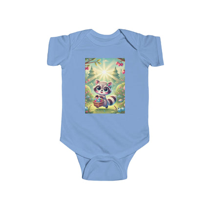 Raccoon’s Berry Basket Baby Bodysuit – Whimsical Woodland Harvest Design