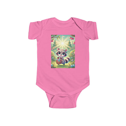 Raccoon’s Berry Basket Baby Bodysuit – Whimsical Woodland Harvest Design