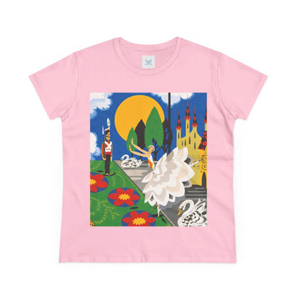 🦢🏰 The Enchanted Swan Ballet Cotton Tee – Art Deco Fairytale Whimsy