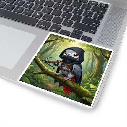 🪶🌲 The African Grey Sentinel Kiss-Cut Sticker – Quiet Strength & Woodland Adventure