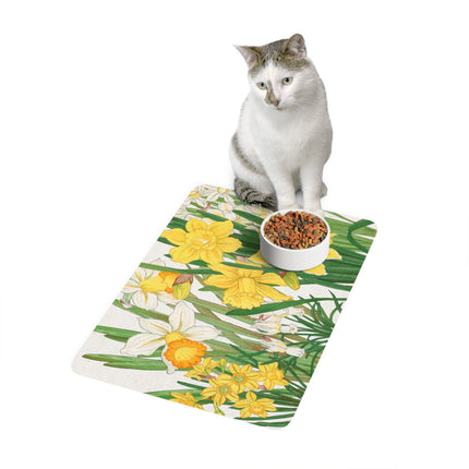 Golden Daffodil Meadow Pet Food Mat – Spring Bloom