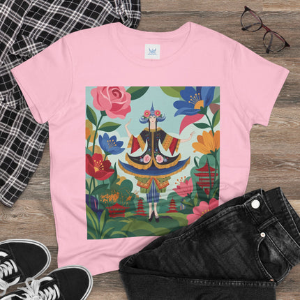 🌸🏯 The Pagoda Garden Enchantress Cotton Tee – Colorful Art Deco Fashion Fantasy