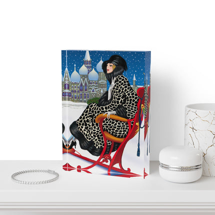 Elegant Winter Woman in Sleigh Acrylic Art Block