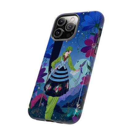 🌸🐦 The Lady Of The Midnight Bird Garden Phone Case – Art Deco Floral Fantasy