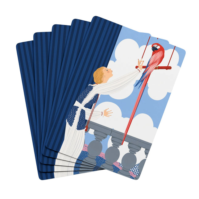 🦜☁️ The Lady And The Scarlet Macaw Playing Cards – Art Deco Balcony Elegance