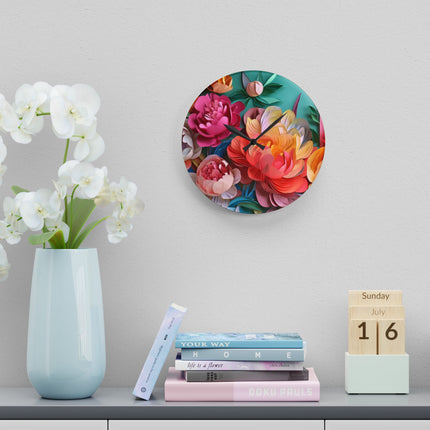 Peonies in Full Bloom Acrylic Wall Clock, Round and Square