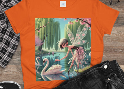 A Fairy Painting a Swan Cotton Tee