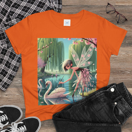 A Fairy Painting a Swan Cotton Tee