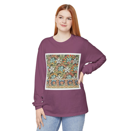 Art Nouveau Geranium Flower Garment-dyed Long Sleeve T-Shirt