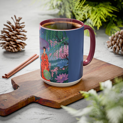 The Lady Of The Cherry Blossoms Colorful Mugs – Art Deco Spring Elegance