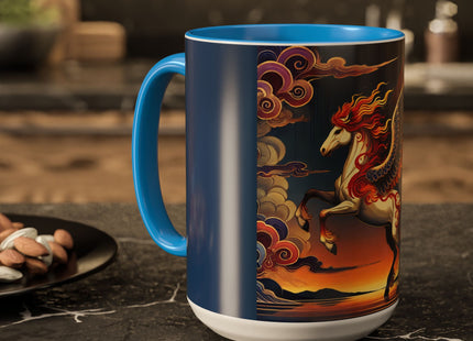 Flame-Winged Horse at Sunset Colorful Mugs (11oz, 15oz)