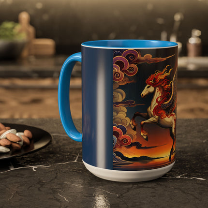 Flame-Winged Horse at Sunset Colorful Mugs (11oz, 15oz)