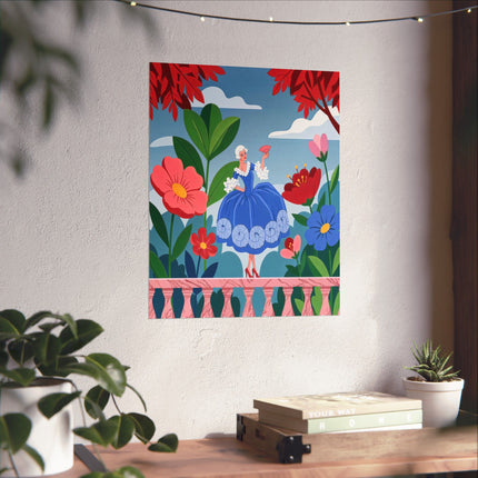 🌸🪭 The Lady Of The Grand Flower Terrace Matte Vertical Poster – Art Deco Floral Elegance