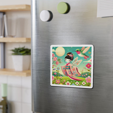 Geisha Fairy and the Hummingbird Blossom Die-Cut Magnets (5 Sizes)