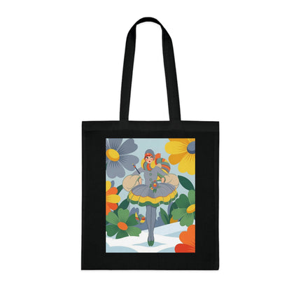 🌼❄️ The Winter Flower Wanderer Cotton Tote Bag – Colorful Winter Fantasy