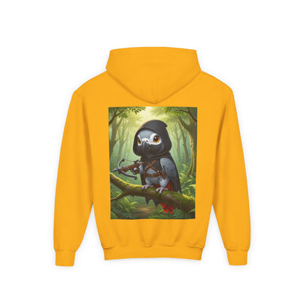 The African Grey Sentinel Youth Hooded Sweatshirt – Quiet Strength & Woodland Adventure