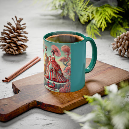 Cherry Blossom Courtesans & Crimson Crab Colorful Mug – Imperial Elegance & Playful Charm
