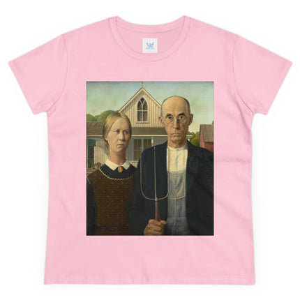 American Gothic by Grant Wood Women's Midweight Cotton Tee