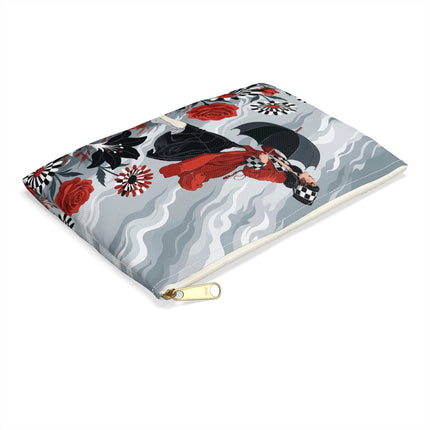 🌹☂️ The Lady In The Storm Accessory Pouch – Art Deco Floral Drama