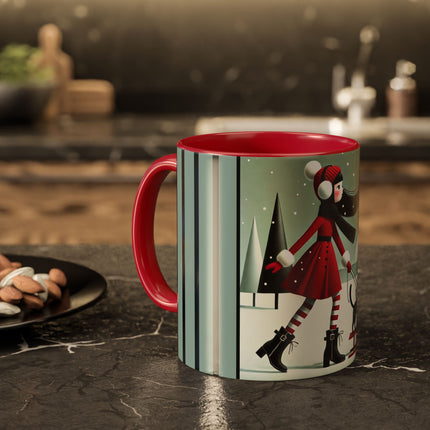 Red Sled & Curious Cats Colorful Mugs (11oz, 15oz)