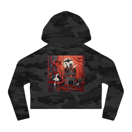 Halloween Night Scene Women’s Cropped Hooded Sweatshirt
