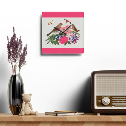 Pink-Breasted Bird & Wren Acrylic Wall Clock