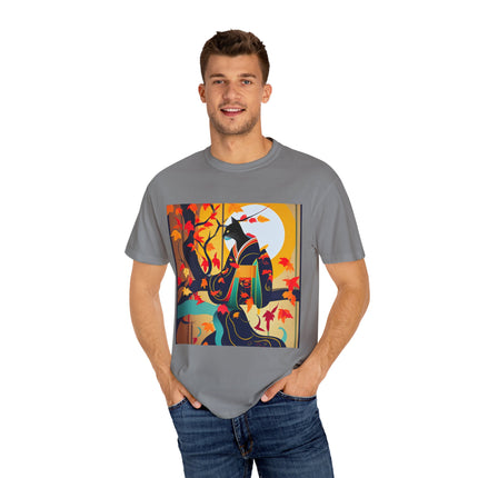 Black Cat in Kimono Unisex Garment-Dyed T-shirt