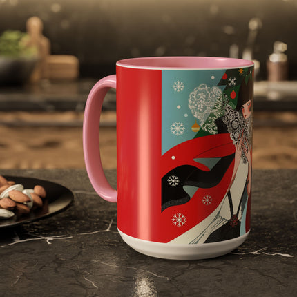❤️ The Lady Of The Crimson Scarf Colorful Mug – Art Deco Christmas Elegance