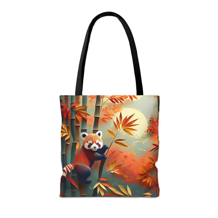 Red Panda at an Autumn Bamboo Grove Tote Bag (AOP)