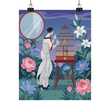 🦜🌸 The Lady Of The Garden Aviary Matte Vertical Poster – Art Deco Botanical Elegance