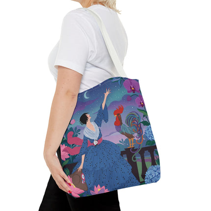 🌙🐓 The Lady Of The Moonlit Rooster Garden Tote Bag – Art Deco Floral Fantasy