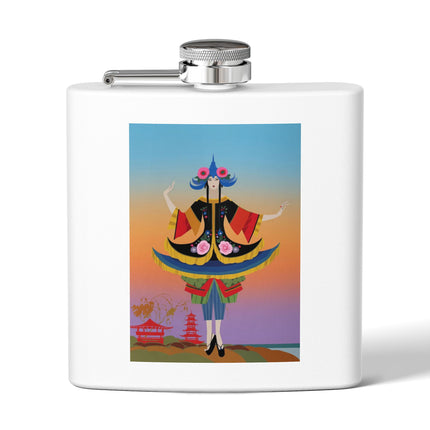 Kabuki Dancer at Twilight Flask – Elegant Performance & Vibrant Fantasy