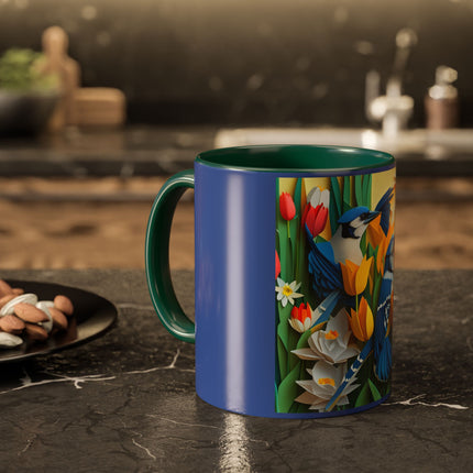 Blue Jays in a Spring Garden Colorful Mugs (11oz, 15oz)