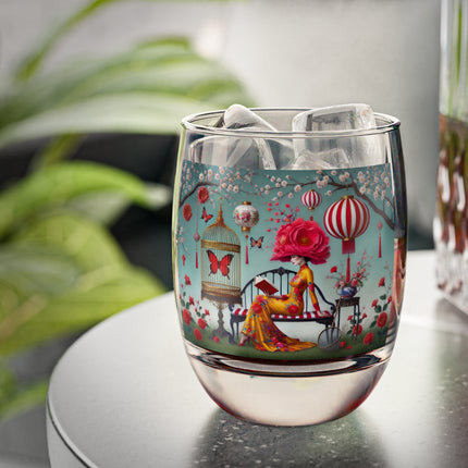 Reading In A Painted Garden Whiskey Glass