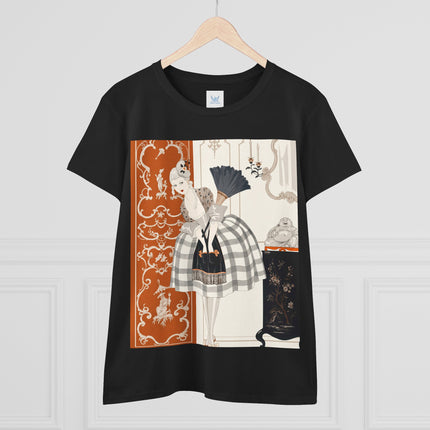 🪭🖤 The Lady With The Black Fan Cotton Tee – Art Deco Fashion Illustration