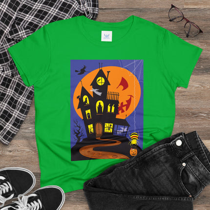 Halloween Night at the Haunted House Women's Midweight Cotton Tee