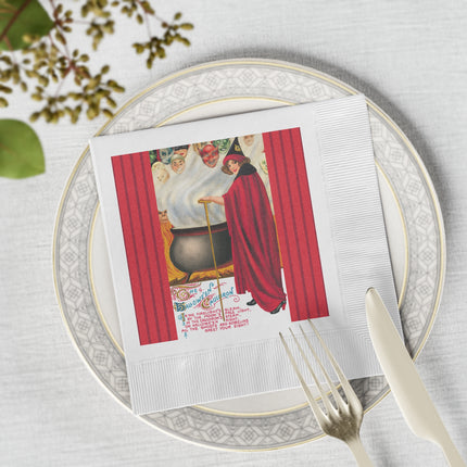 The Hallowe'en Cauldron In the Firelight's Gleam White Coined Napkins