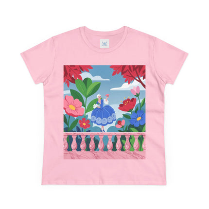 🌸💙 The Lady Of The Flower Terrace Cotton Tee – Colorful Art Deco Garden Elegance
