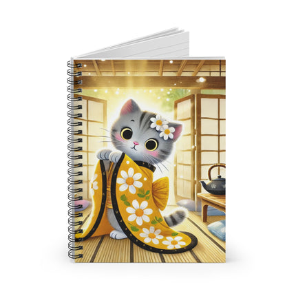 Playful Kitten in the Tea Room Spiral Notebook - Ruled Line
