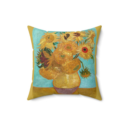Vase with Twelve Sunflowers by Vincent Van Gogh Spun Polyester Square Pillow