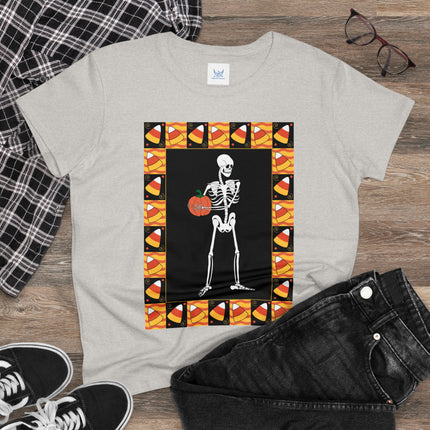 Candy Corn Skeleton Women's Midweight Cotton Tee