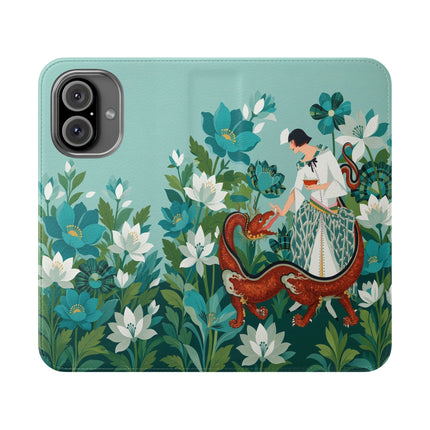🐉🌿 The Dragon Keeper Flip Case – Art Deco Floral Fantasy