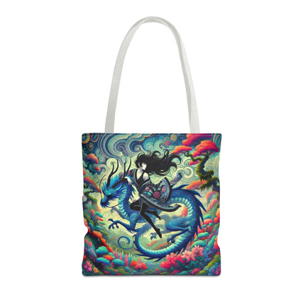 Mystic Guardian of the Sky Tote Bag – Warrior Fairy & Turquoise Dragon