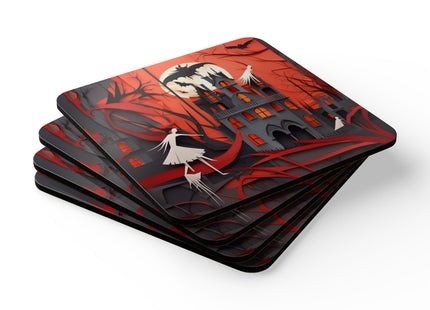 Halloween Night Scene Corkwood Coaster Set