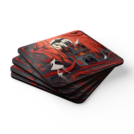 Halloween Night Scene Corkwood Coaster Set