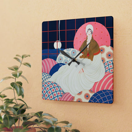 🌙🪶 The Lady Of The Midnight Salon Acrylic Wall Clock – Art Deco Bohemian Elegance
