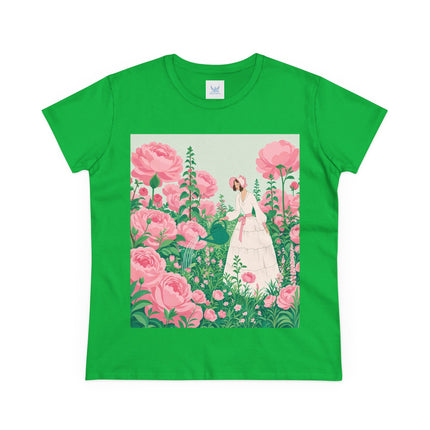 🌸💧 The Rose Garden Watering Cotton Tee – Art Deco Floral Whimsy