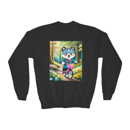 Furry Cyclist Youth Crewneck Sweatshirt – Playful Adventure on Two Wheels